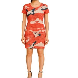 Anthropologie Charlotte Linton Silk Asian Watercolor M Dress Art‎ Holiday Party